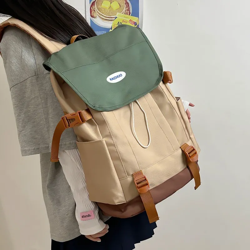 HACIN Nylon Backpack Unisex Blue/Khaki-3
