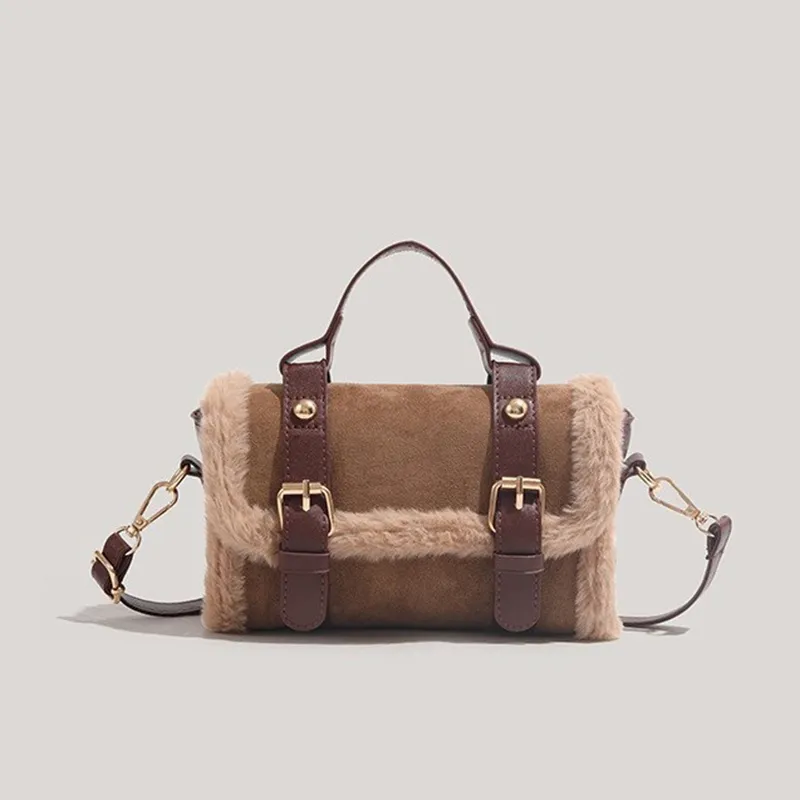 HACIN Plush Shoulder Bag Crossbody Bag Handbag Regular Women's Brown/Pink-1