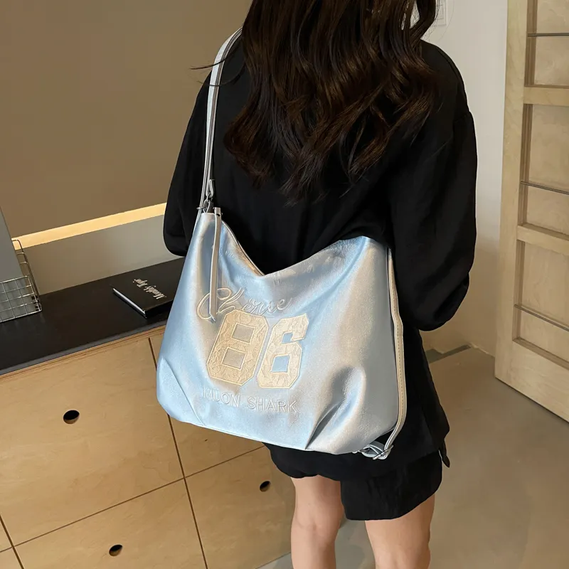 HACIN Synthetic Leather Tote Portable Crossbody Bag, Shoulder Bag Women's White/Silver/Black/Blue-9