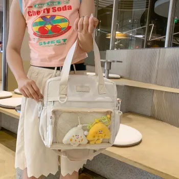 HACIN Nylon And PVC Shoulder Bag Regular Women's White/Black/Pink/Light Blue