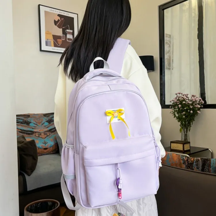 HACIN Nylon Fabric Backpack Regular Women's Black/Pink/Purple/Green/Blue-1