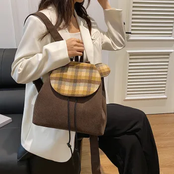 HACIN Woolen Backpack Regular Women's Plaid/Leopard Print