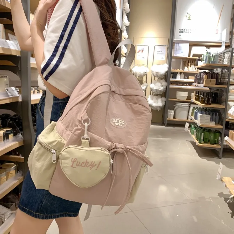 HACIN Nylon Backpack Women's Ecru/Light Blue/Pink-6