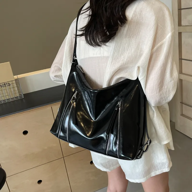 HACIN PU Crossbody Double Shoulder Bag Women's White/Silver/Black-10