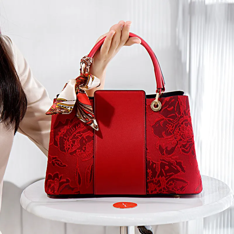 HACIN PU One Shoulder Handbags Regular Women's Jacquard Red-3