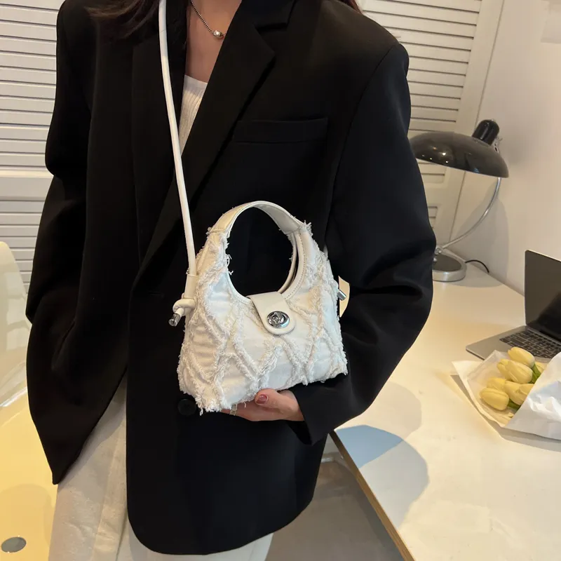 HACIN Denim One Shoulder Handbag Regular Women's Black/White/Blue/Pink-3