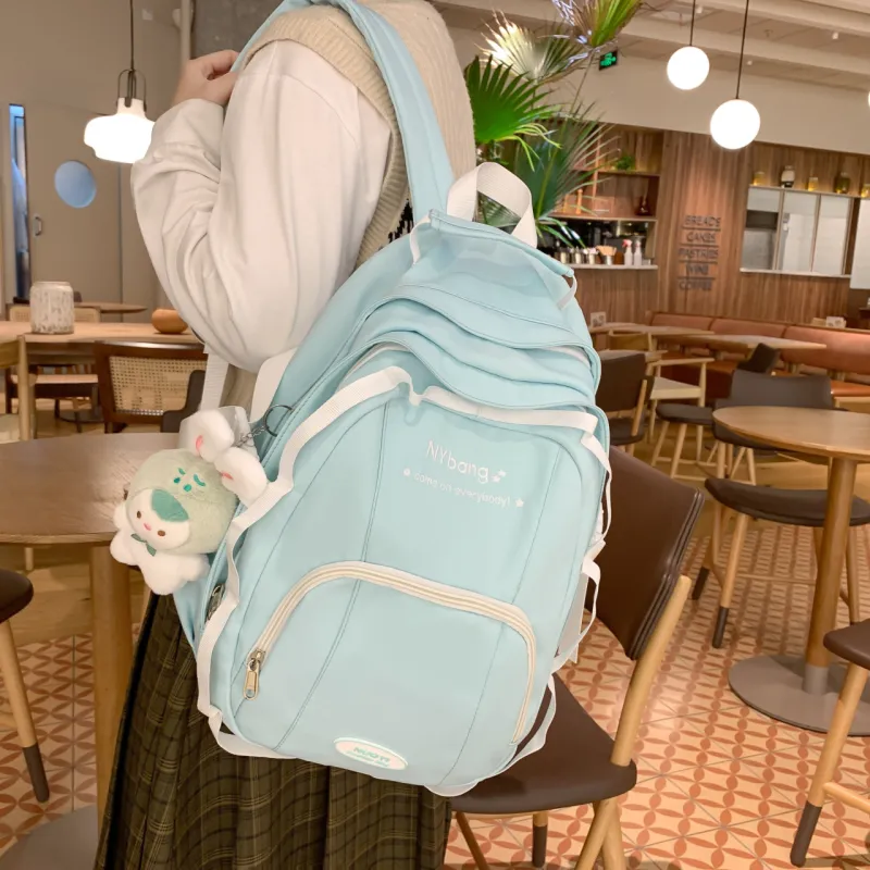 HACIN Nylon Backpack Women's Light Yellow/Light Green/White/Black-2