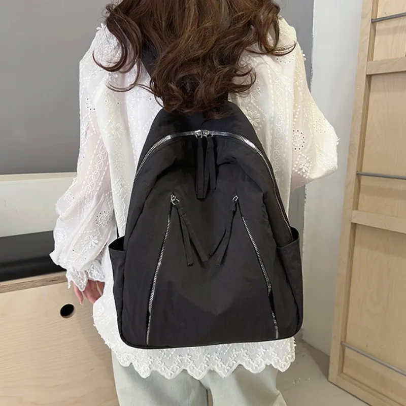 HACIN Nylon Fabric Backpacks Women's Black/Ecru/Blue-1