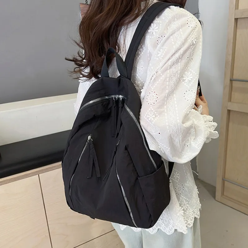 HACIN Nylon Fabric Backpacks Women's Black/Ecru/Blue-3