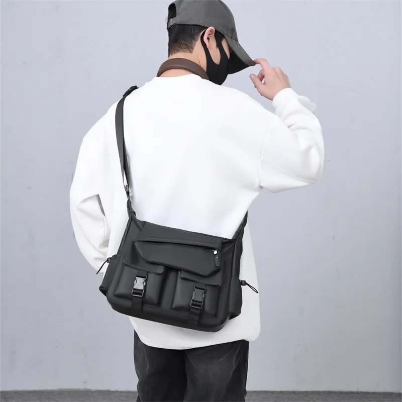 HACIN Nylon Fabric Shoulder Bag, Crossbody Bag Men's Gray/Black-7