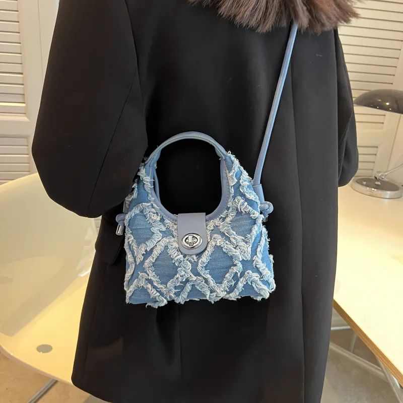 HACIN Denim One Shoulder Handbag Regular Women's Black/White/Blue/Pink-14