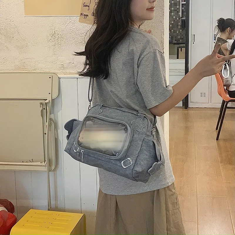 HACIN Synthetic Leather Shoulder Bag Crossbody Bag Handbag Regular Women's Gray/Black/Pink-1