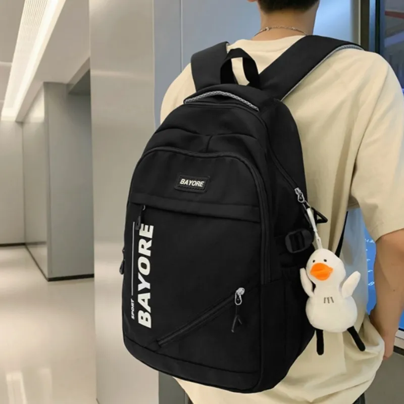 HACIN Nylon Backpack Unisex White/Black/Blue/Pink-3
