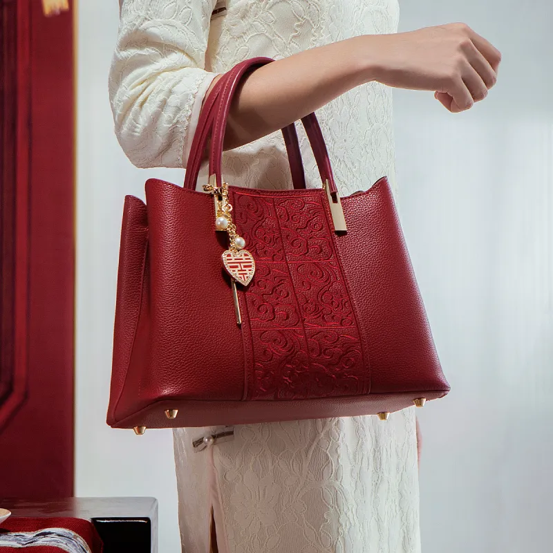 HACIN PU One Shoulder Handbags Women's Red-3