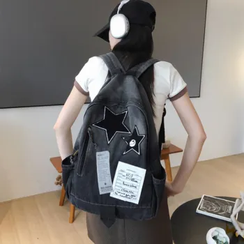 HACIN Nylon Backpack Regular Women's Black/Blue