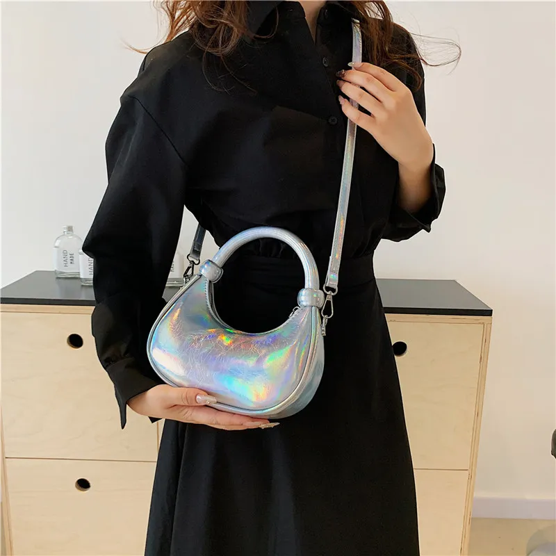 HACIN PU Handbag, Crossbody Bag Regular Women's White/Silver/Black/Laser Silver-15
