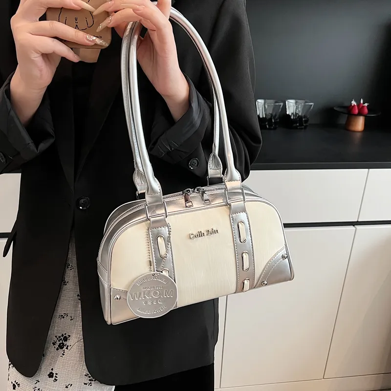 HACIN PU Shoulder Bag Women's Ivory/Silver/Black/Yellow/Green-3