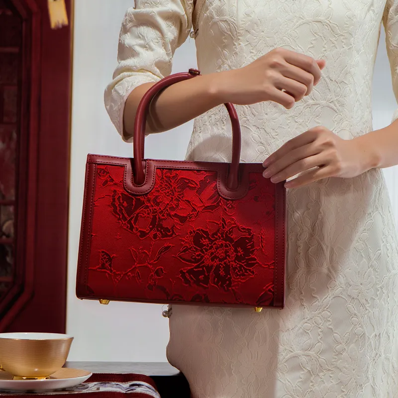 HACIN PU One Shoulder Handbags Regular Women's Jacquard Red-3