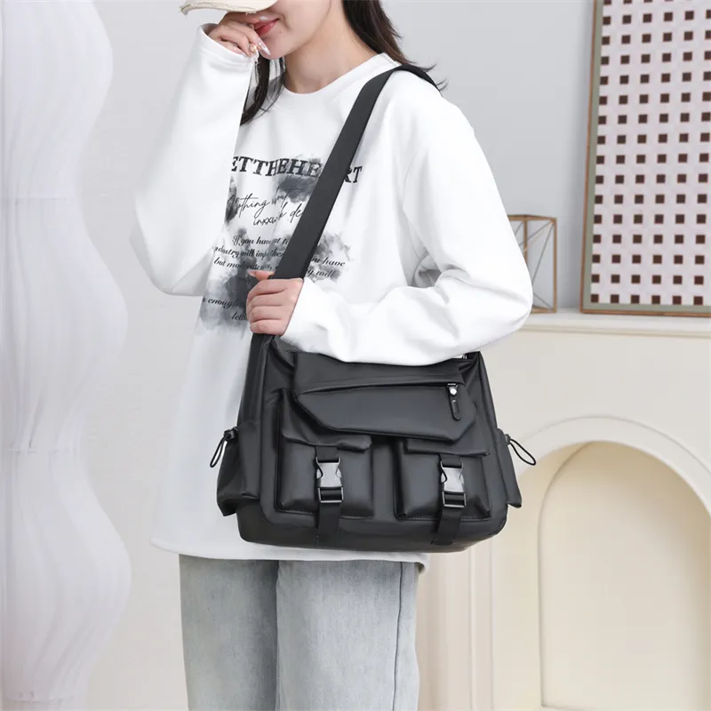 HACIN Nylon Fabric Shoulder Bag, Crossbody Bag Men's Gray/Black-8
