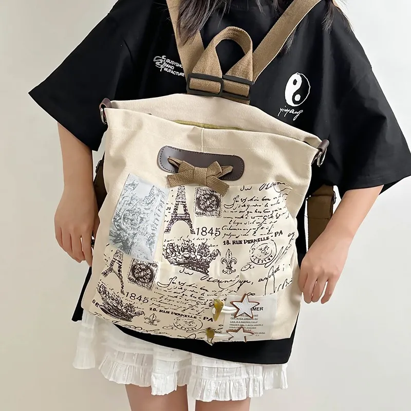 HACIN Canvas Backpack Regular Women's White-2