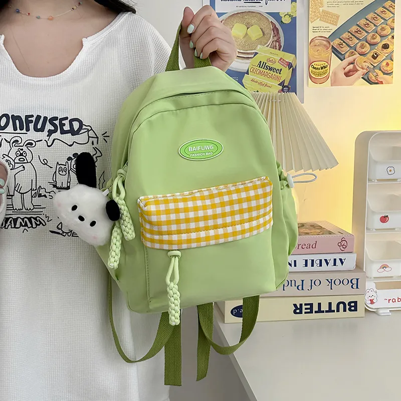 HACIN Nylon Backpack Regular Women's White/Black/Yellow/Green/Blue-11