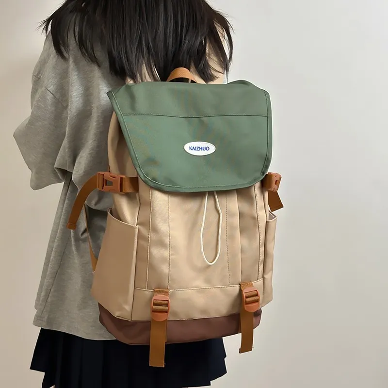 HACIN Nylon Backpack Unisex Blue/Khaki-4