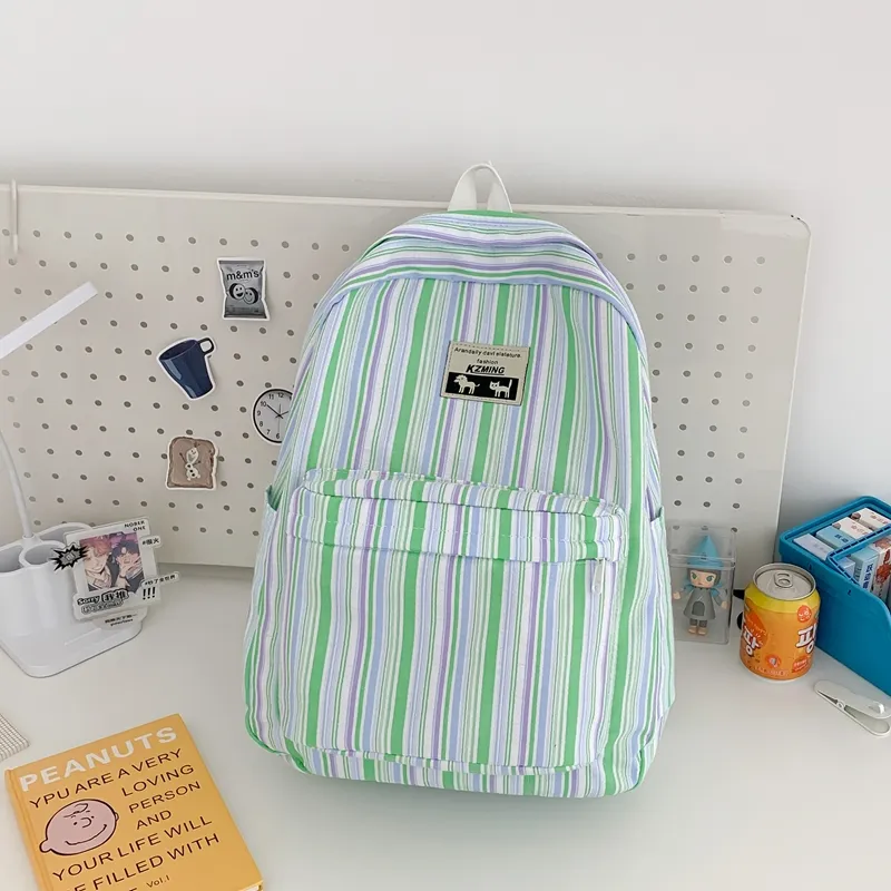 HACIN Nylon Fabric Backpack Women's Pink/Light Yellow/Light Green/Light Blue-5