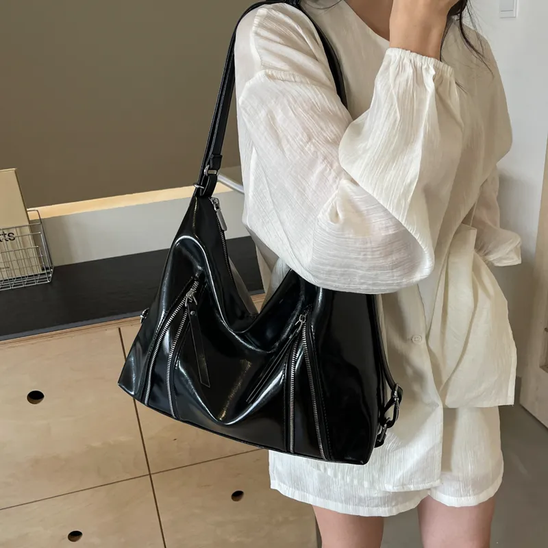 HACIN PU Crossbody Double Shoulder Bag Women's White/Silver/Black-11