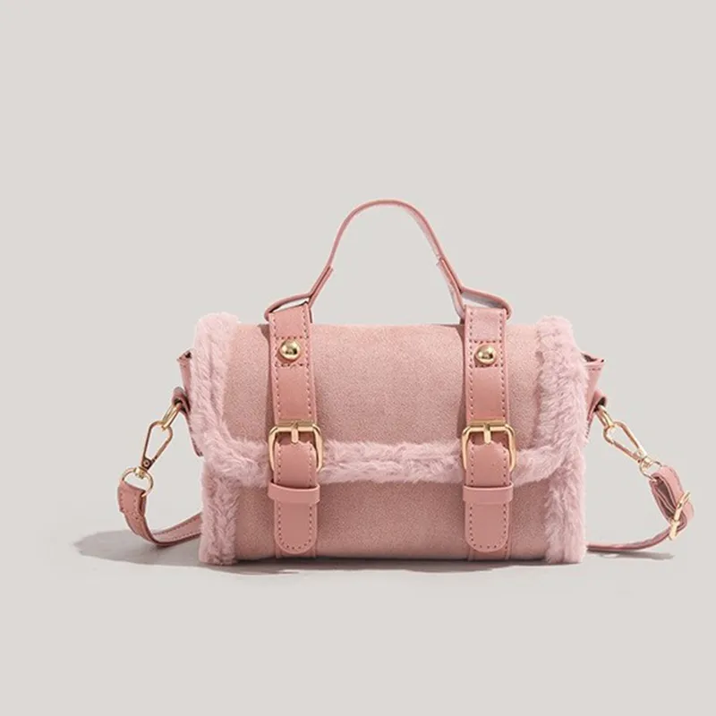 HACIN Plush Shoulder Bag Crossbody Bag Handbag Regular Women's Brown/Pink-4