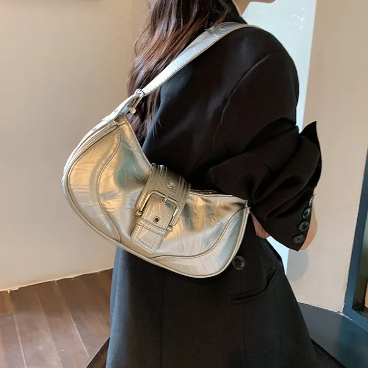 HACIN PU Shoulder Bag Regular Women's Black/Silver-3