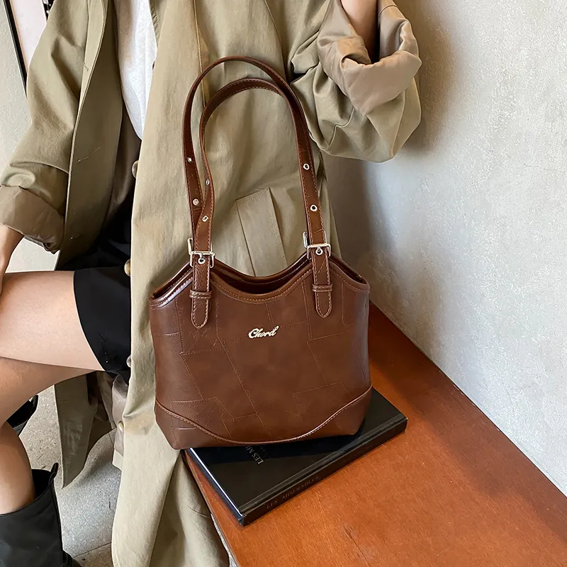 HACIN PU Tote Bag, Shopping Bag, Shoulder Bag Women's Ecru/Black/Brown-8