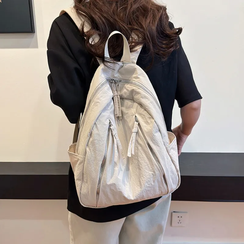 HACIN Nylon Fabric Backpacks Women's Black/Ecru/Blue-5