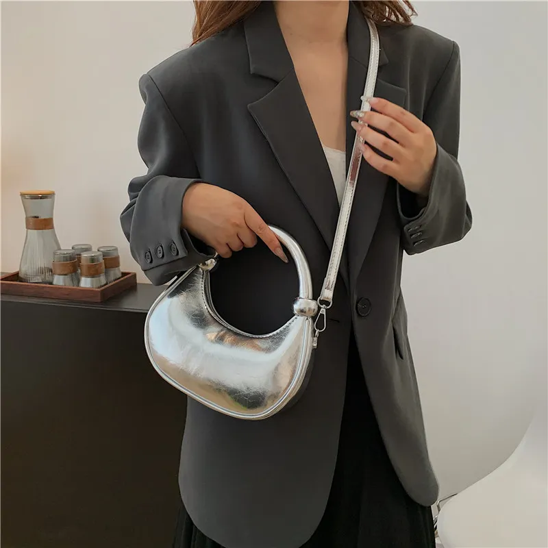 HACIN PU Handbag, Crossbody Bag Regular Women's White/Silver/Black/Laser Silver-5