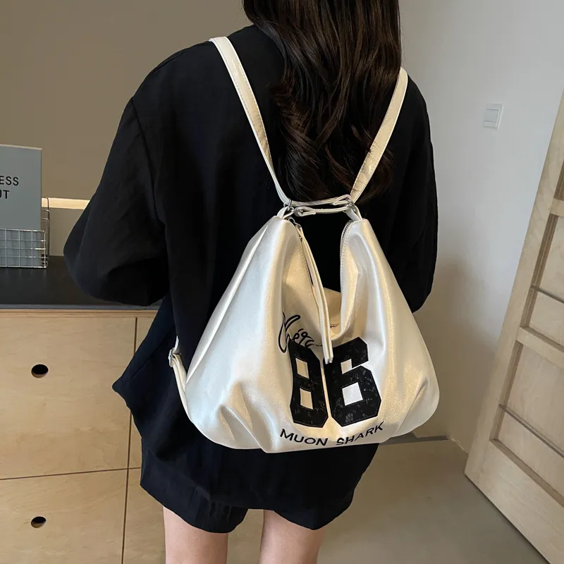 HACIN Synthetic Leather Tote Portable Crossbody Bag, Shoulder Bag Women's White/Silver/Black/Blue-2