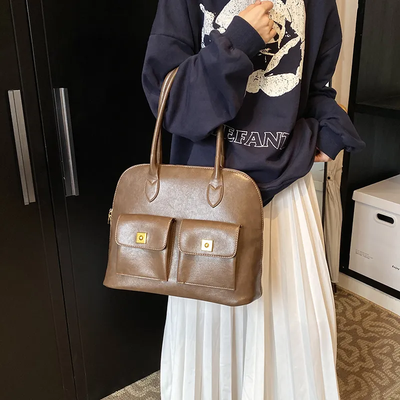 HACIN Synthetic Leather Handbag Shoulder Bag Regular Women's Black/Coffee/Brown/Angora Red-5