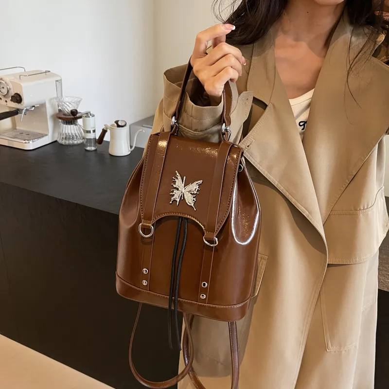 HACIN PU Backpack Women's Black/Burgundy/Brown-7