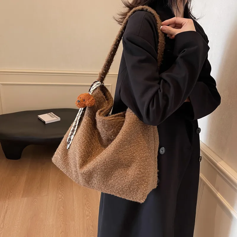 HACIN Plush Crossbody Bag, Shoulder Bag Regular Women's Black/Gray/Coffee-9
