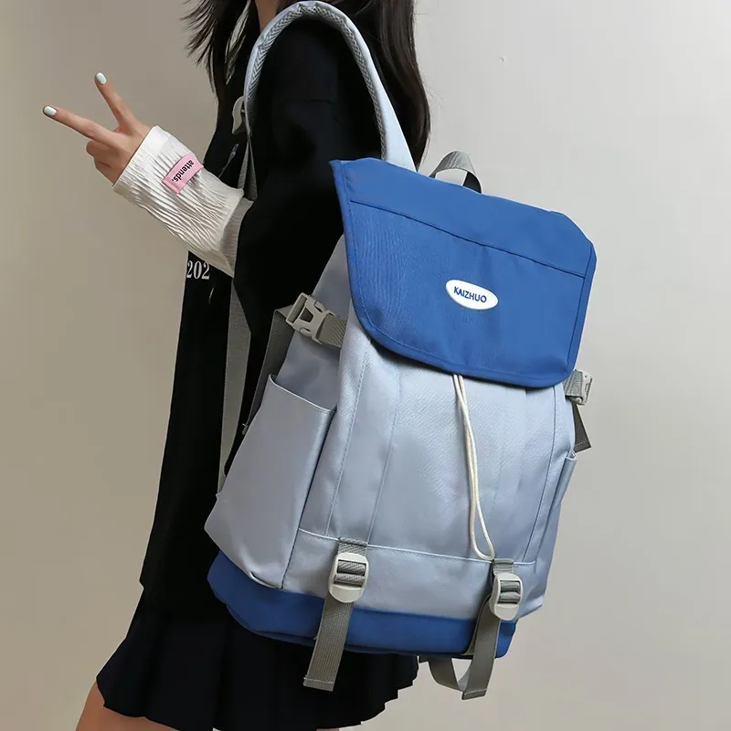 HACIN Nylon Backpack Unisex Blue/Khaki-1