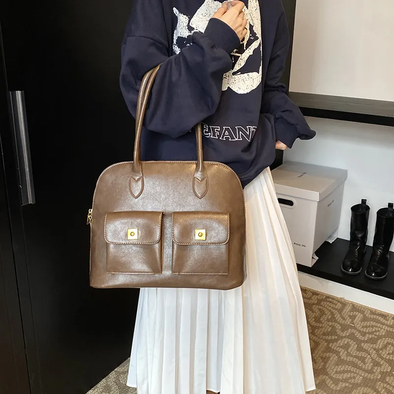 HACIN Synthetic Leather Handbag Shoulder Bag Regular Women's Black/Coffee/Brown/Angora Red-4