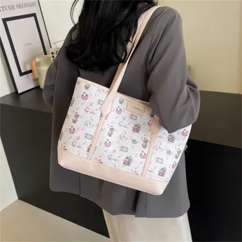 HACIN PU Tote Bag, Shoulder Bag Regular Women's White/Light Blue/Pink