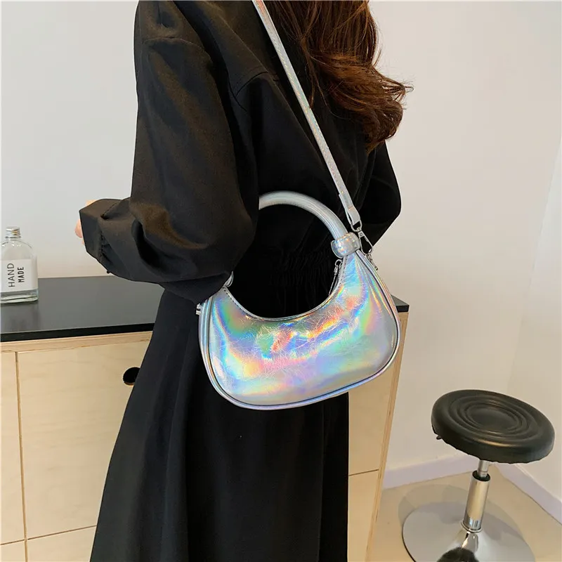 HACIN PU Handbag, Crossbody Bag Regular Women's White/Silver/Black/Laser Silver-12