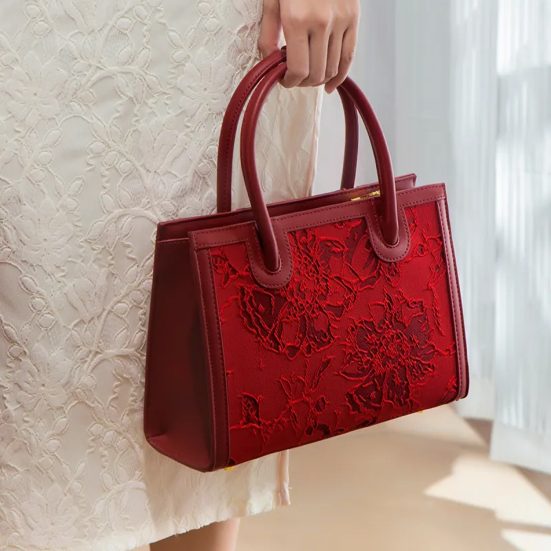 HACIN PU One Shoulder Handbags Regular Women's Jacquard Red-4