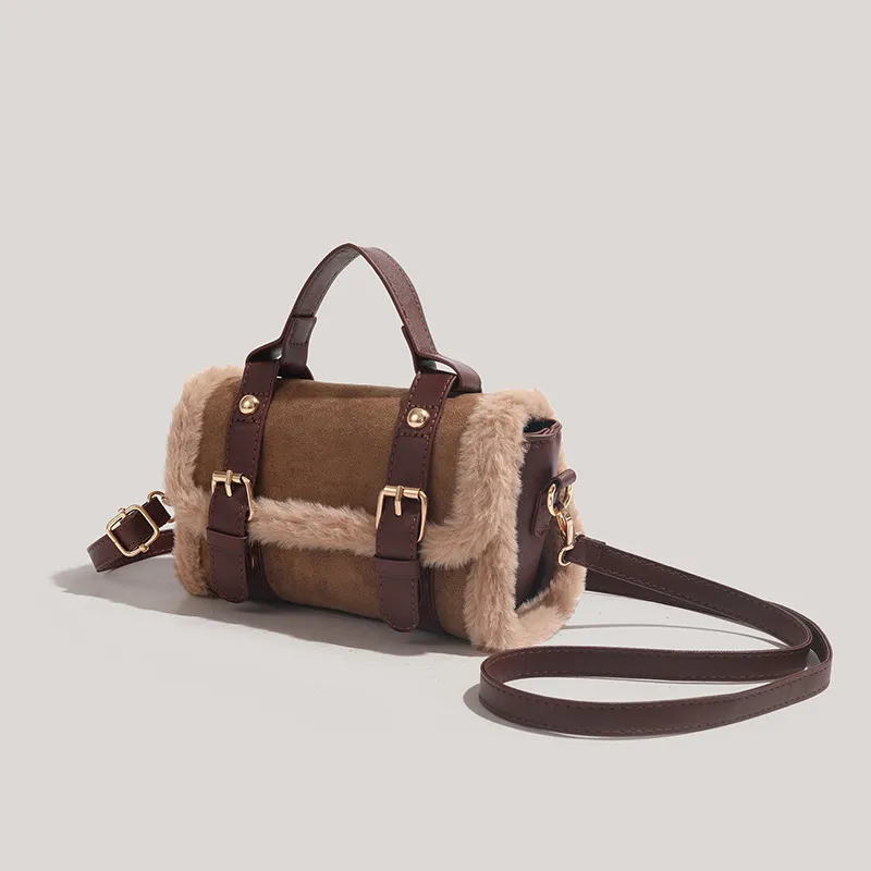 HACIN Plush Shoulder Bag Crossbody Bag Handbag Regular Women's Brown/Pink-3