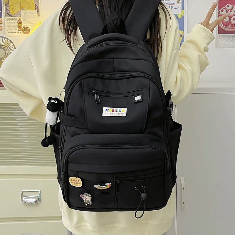 HACIN Nylon Backpack Regular Women's Black/Yellow/Blue/Pink-2