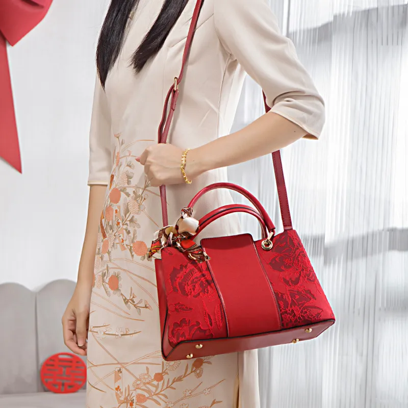 HACIN PU One Shoulder Handbags Regular Women's Jacquard Red-4