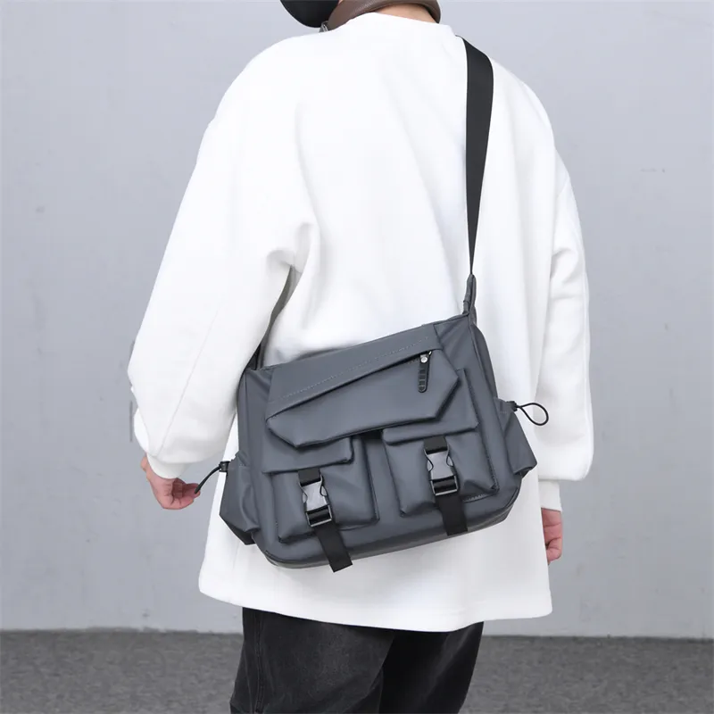 HACIN Nylon Fabric Shoulder Bag, Crossbody Bag Men's Gray/Black-2