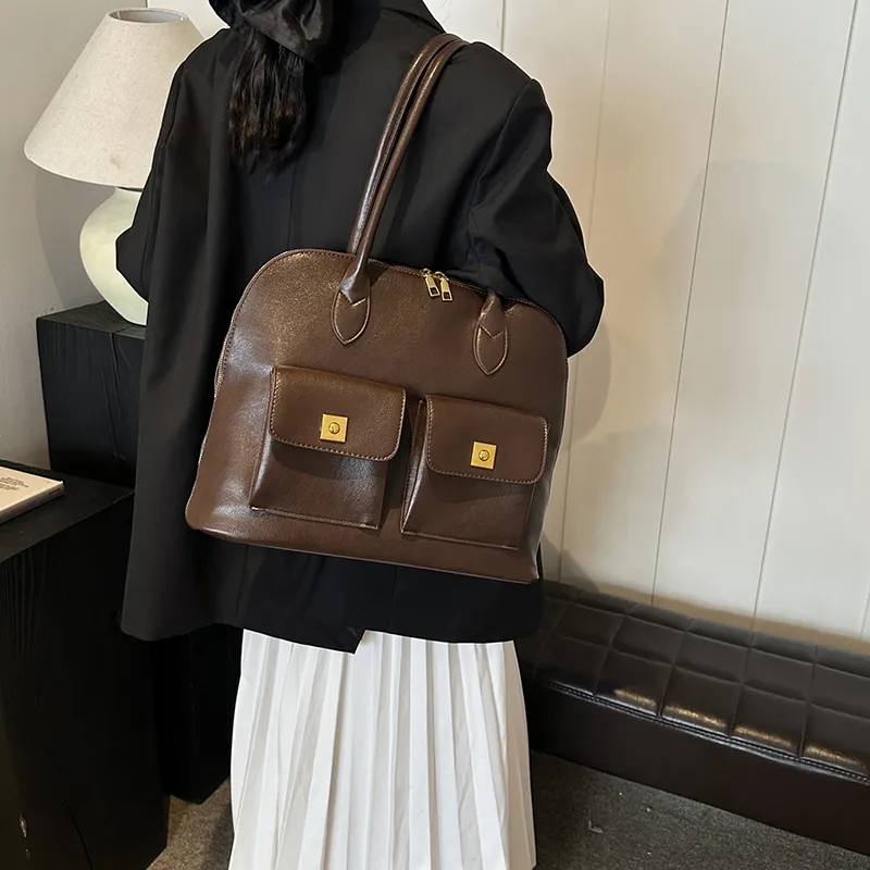HACIN Synthetic Leather Handbag Shoulder Bag Regular Women's Black/Coffee/Brown/Angora Red-3