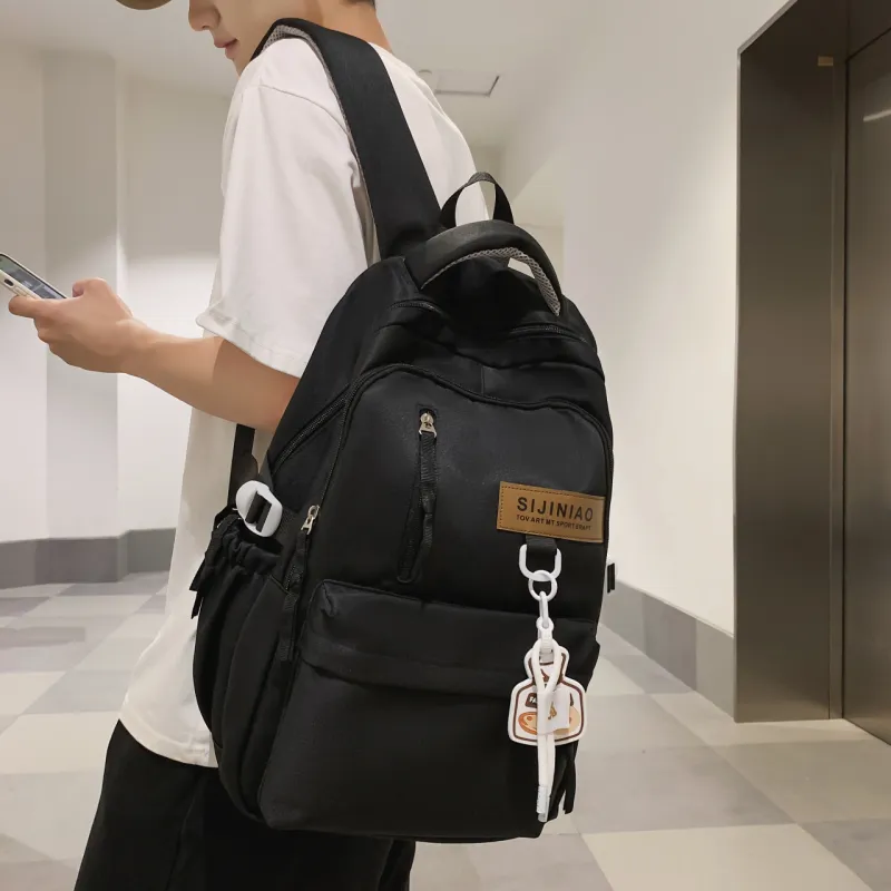 HACIN Nylon Backpack Unisex White/Black/Red/Blue-4
