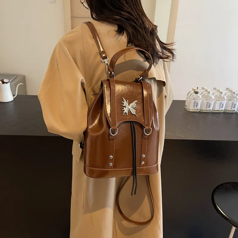 HACIN PU Backpack Women's Black/Burgundy/Brown-6