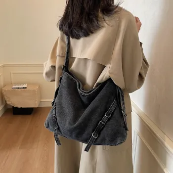 HACIN Denim Shoulder Bag Women's Black/Light Blue/Dark Blue